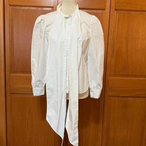 Anthropologie Mare Mare White Puff Sleeve Blouse with Oversized Bow - Picture 9 of 15